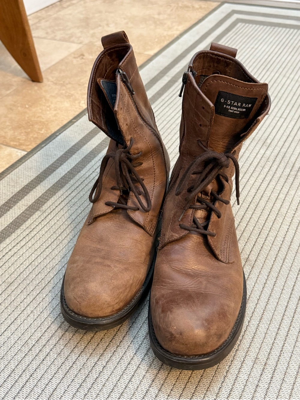 G-Star Raw Men's Tan/Brown Leather Lace-Up Zip Boots - Picture 2 of 7
